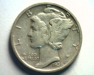 1936 MERCURY DIME EXTRA FINE XF EXTREMELY FINE EF NICE ORIGINAL COIN 99c SHIP - Picture 1 of 2