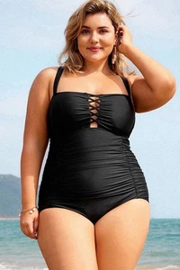Costume da bagno Hanna Nikole taglie forti pezzo unico controllo pancia costume da bagno increspato 18 W - Foto 1 di 12