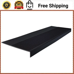 Rectangle Rubber Nose Stair Treads Cover Protector Non Slip Black 12-1/4 x 60 in - Picture 1 of 7