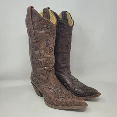 Corral Boots 6.5 7 Brown Lizard Leather Western Snip Toe Cowboy Cowgirl MISMATCH - Image 1 of 4