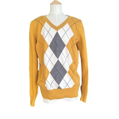 ST John’s Bay Sweater Blouse Yellow Gray White Business Casual Professional Sz M Foto 1 de 4