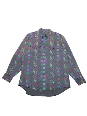 Camisa Wrangler Brushpopper Años 90 Para Hombre Talla 16.5x35 Vaquero Azteca De Colección XL Colas Foto 1 de 3