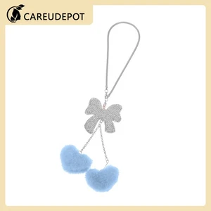 Faux Diamond Bow Heart Pompon Pendant Car Rear View Mirror Accessory Blue 1 Pc - Bild 1 von 6