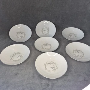 SANGO Mardi Gras Bread/Dessert Plate Japan Porcelain Platinum Rim SET OF 7 - Picture 1 of 4