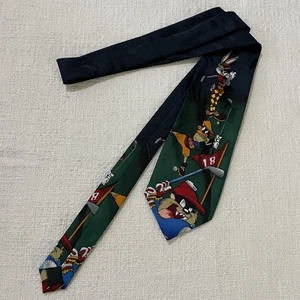 Looney Tunes Golf Bugs Bunny Taz & Daffy Duck bedruckte Krawatte 54" lang Vintage - Bild 1 von 6