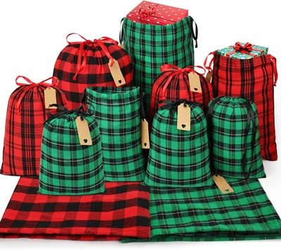 Fabric Christmas Gift Bags Assorted (Large 20in, Medium 16in, Small 12in), 9pcs