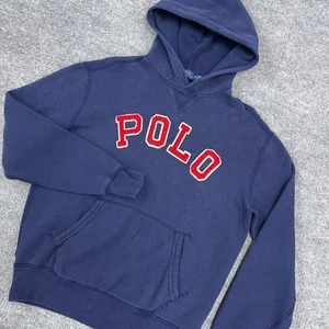Polo Ralph Lauren Hoodie Herren M Navy Blau Rot Patch Spellout Logo Fleece - Bild 1 von 9