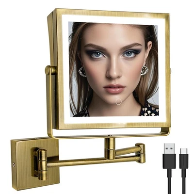 Rechargeable Wall Mounted Makeup Mirror with Lights, Double Sided 1X/10X Magn... - Image 1 of 4