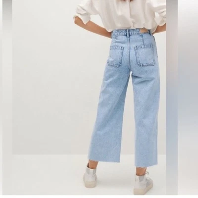 Wide Leg Mango Lightwash Raw Hem Denim Carol Jeans • Sz 12 - Image 1 of 4