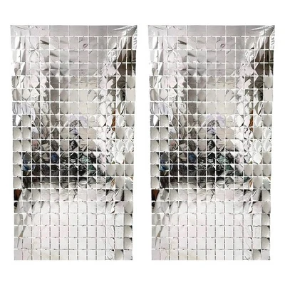 Telón de fondo plateado brillante grande - Paquete de 2 | Cortina de fondo con flecos plateados, N... Foto 1 de 4