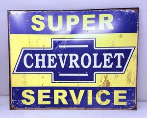 Vintage Style Chevy Super Service Metal Sign Wall Garage Shop Auto Parts Reprodu - Picture 1 of 6
