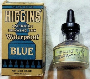 Botella redonda de tinta de dibujo Higgins con caja azul 2 OZ años 30 lavable no. 233 - Imagen 1 de 7
