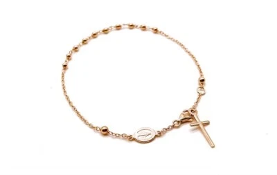 Pulsera Rosario Oro Rosa 18K - Pulsera Oro Italiano - Pulsera Cuentas Foto 1 de 4