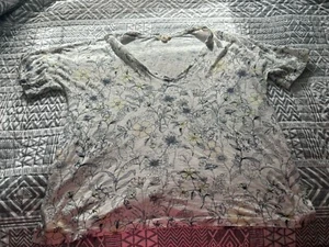 Lucky Brand Short Sleeve Top Floral Cotton Large White Multicolor Boho L - Picture 1 of 6