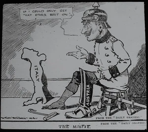WW1 CARTOON THE KAISER AND HIS BOOTS . THE MISFIT Magic Lantern Slide - Picture 1 of 3