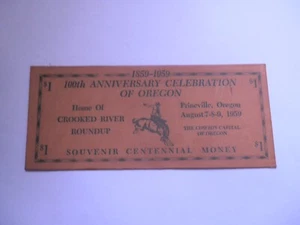 PRINEVILLE OREGON CROOKED RIVER CENTENNIAL 1959 1 $ LEDERMARKE - Bild 1 von 2