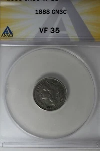 1888  .03  ANACS  VF 35  Three Cent Nickel, Liberty Three Cent Piece - Picture 1 of 2