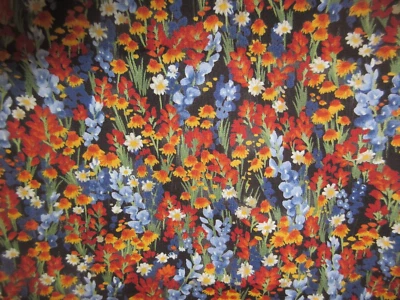 MODA WILDFLOWERS Cotton Quilt Fabric Multicolor on Black Background 45" x 36" - Image 1 of 3