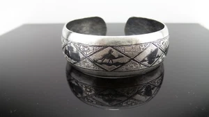 Handmade Sterling Silver Vintage Mens 925 Cuff Bracelet Pre-Owned 7" 28 grams - Picture 1 of 11