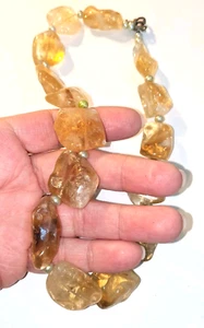 Genuine Natural Polished Citrine Nugget Pearl Sterling Silver 18" Necklace 124Gr - Picture 1 of 5