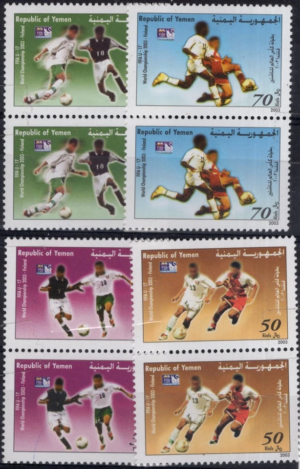 FÚTBOL CON TAZA 2002, YEMEN, YV # 207/10 x 2, CONJUNTOS COMPLETOS, MNH Foto 1 de 1