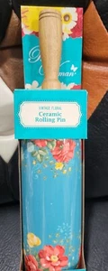 Pioneer Woman Vintage Floral Ceramic Rolling Pin, Teal - Picture 1 of 3