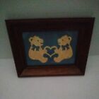 VTG Folk Art Bears & Heart Cutouts Picture Scherenschnitte 1987 Wood Frame