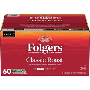 New Folgers Classic Roast, Medium Roast Coffee, Keurig K-Cup Pods, 60 Count Box - Picture 1 of 7