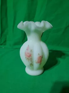 Fenton Spring Blossom Melonenförmige Vase, handbemalt rosa Glitzer Blumen,... - Bild 1 von 6
