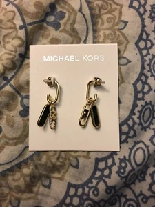 Michael Kors 14K Gold Plated Malachite Empire Charm Drop Earrings *New* - Picture 1 of 2