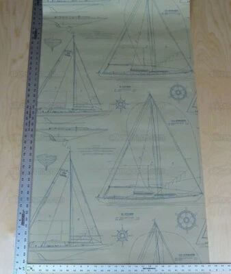 Papel pintado doble rollo Ralph Lauren Chesapeake CL vintage azul sobre marrón claro Foto 1 de 4