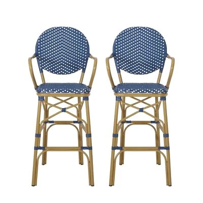 Danberry Outdoor Wicker and Aluminum 29.5 Inch French Barstools, Set of 2 Foto 1 de 4