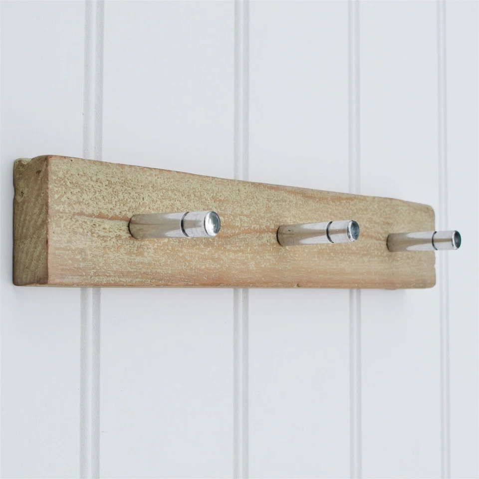 2 x Wall Coat Rack Wooden 3 Peg Coat Hook Great for dog leads, tea towels - Image 1 of 1