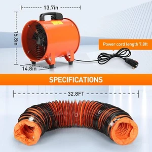 12" Utility Blower/Exhaust with 32.8 FT Duct Hose Fan 3900 m³/ h Ventilation Fan - Picture 1 of 7