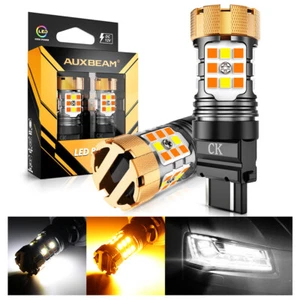 AUXBEAM 3157 3156 LED Turn Signal DRL Light Bulbs 4157na 3457a White Amber 2PCS - Picture 1 of 19