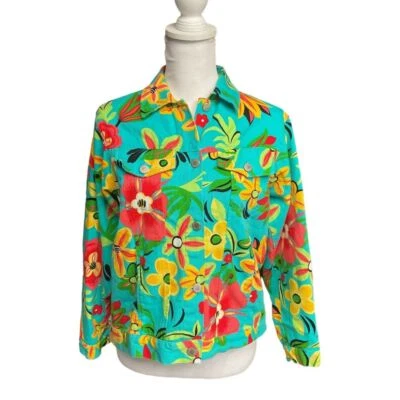 Vintage R & B Collection Floral Retro Denim Jacket Button Down Long Sleeve Small - Image 1 of 4