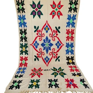 Vibrant Moroccan Handmade Cream Rug Floral Star Wool Tribal Azilal Berber Carpet - Picture 1 of 24