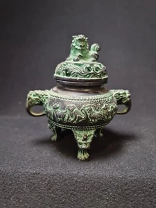 Chinese Triple Footed Brass Incense, horoscope animals, dragons. - Picture 1 of 17