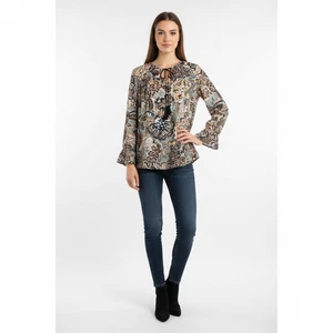 ZAC & RACHEL Damen Bluse XL Mehrfarbig Blumen Paisley Rüschen Bindeband Bohemian - Bild 1 von 9