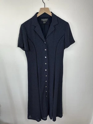 Cynthia Howie Maggy Boutique 海军蓝圆点纽扣前迷笛连衣裙 8 码 — 第 1/4 张图片