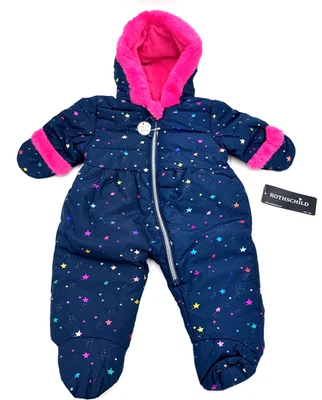 Traje de nieve con capucha y piel sintética estampado de estrellas Rothschild bebé niña 6-9 meses nuevo con etiquetas. Foto 1 de 4