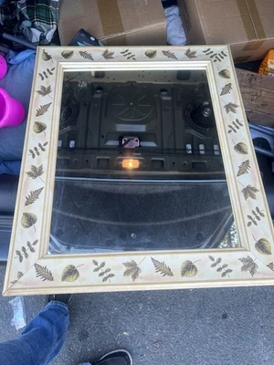 Rustic Leaf Print Wall Mirror Wooden Frame Botanical Nature Decor 20x24” - Image 1 of 4