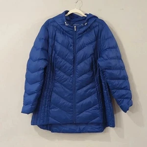 Chaqueta acolchada de plumón Susan Graver azul talla 1X empaquetable - Imagen 1 de 11