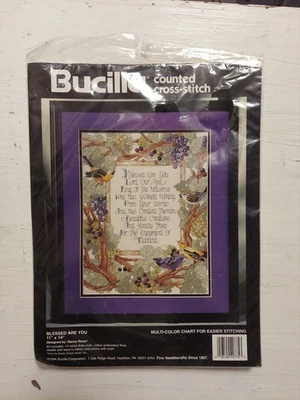 Kit de punto de cruz contado Bucilla #40775 Blessed Are You 11 x 14" de colección 1994 nuevo en paquete Foto 1 de 3