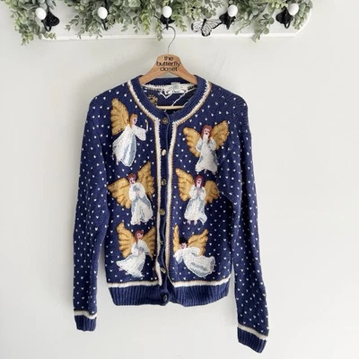 Suéter vintage anos 90 Orvis Angel de crochê Natal com botões 6/8 AA5028 - Imagem 1 de 4