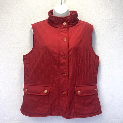 Talbots Quilted Fleece Lined Vest Womens Petites Large PL Red Button Up Pockets - Image 1 of 4