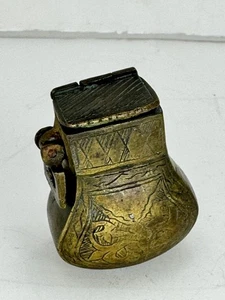 Antique Bronze Ottoman empire Engraved Gunpowder Flask  cast brass 2" etched - Picture 1 of 10