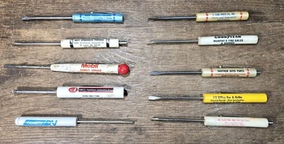 Lot of 10 Vintage Advertising Pocket Screwdrivers MOBIL, GOODYEAR & MORE! - Image 1 of 4