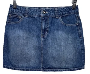 Faded Glory Girls Size 14 Medium Wash Jean Skirt Denim Blue Embroidered Pockets - Picture 1 of 6