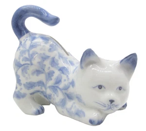 Salvadanaio vintage Andrea by Sadek gatto gattino bianco con motivo asiatico floreale blu - Foto 1 di 9